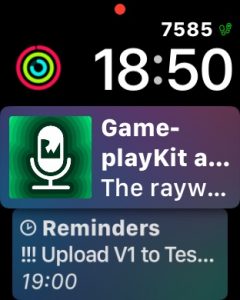 A reminder card showing on the Siri Watch Face for Apple Watch